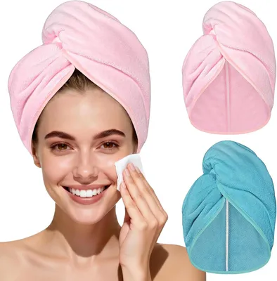Zdjęcie produktu dla Ręcznik do włosów z mikrofibry z szybkim zapięciem, o bardzo dużej chłonności, o wymiarach 60x25 cm, przeznaczony do pielęgnacji włosów