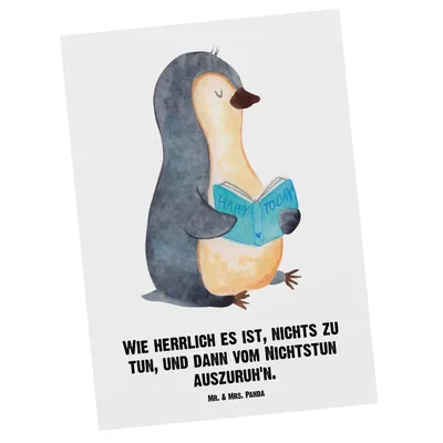 Produktbild von Mr. & Mrs. Panda Personalisierte Postkarte Pinguin Buch - Weiß - Personalisierte Geschenke, Postkarte personalisierbar, Ansichtskarte mit Namen, Freizeit, Pause