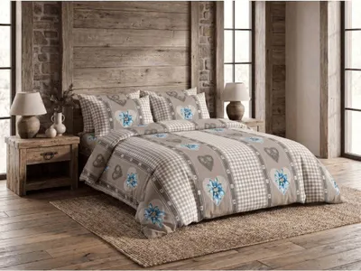 Zdjęcie produktu dla Pościel polibawełniana SERCE RETRO POLY brąz 70x90 + 140x200