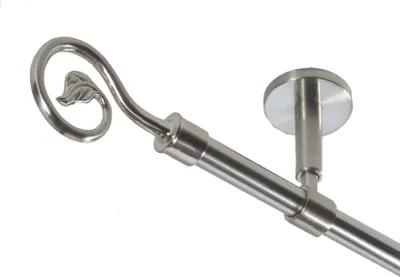 Produktbild von Gardinenstange Set Edelstahl Look Metall Ø 16mm zur Deckenträger 1-lauf Modern Kringel Blatt, Länge wählbar D11 E20