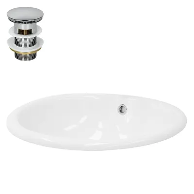 Produktbild von LuxeBath Waschbecken Aufsatzwaschbecken Oval, 49x40,5x19,5 cm, Weiß, aus Keramik, inkl. Ablaufgarnitur mit Überlauf
