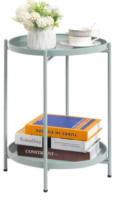 Produktbild von Beistelltisch Metall rund, klein, 2 Ebenen, Balkontisch für Wohnzimmer