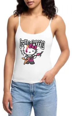 Produktbild von Spreadshirt Hello Kitty E-Gitarre Rock Style Frauen Premium Organic Top mit Spaghettiträgern, XL, Weiß