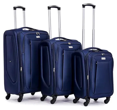 Produktbild von Tromso Stoffkoffer 20" 24" 28" Trolley 3er-Set, Teleskopgriff, Zahlenschloss, inkl. Handgepäckkoffer, pflegeleicht und widerstandsfähig (Navy)