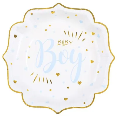 Produktbild von 10 Papp-Teller Baby Boy blau gold