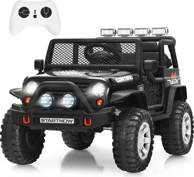 Produktbild von DREAMADE 2-Sitzer-Auto für Kinder, Elektrofahrzeug mit 12-V-Akku, Fernsteuerung, Musik, Licht, 2 Geschwindigkeiten, USB- & AUX-Anschlüssen (Schwarz)