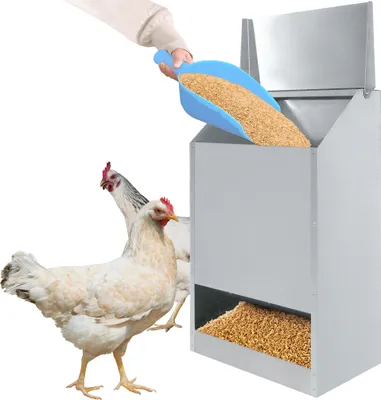 Zdjęcie produktu dla ACXIN Karmnik dla kurczaków 50Lbs, Karmnik dla kurczaków ze stali ocynkowanej, Wiszący wodoodporny karmnik dla drobiu Zewnętrzny odporny na warunki atmosferyczne karmnik dla drobiu