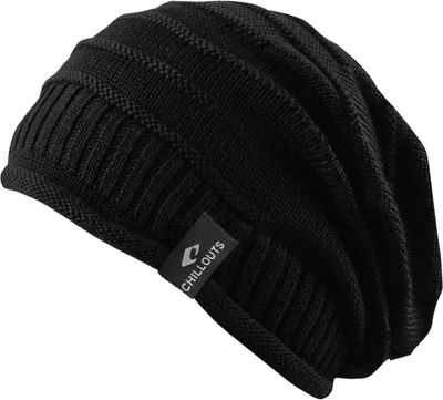 Chillouts unifarbene Longbeanie Erik mit Strick-Details in schwarz