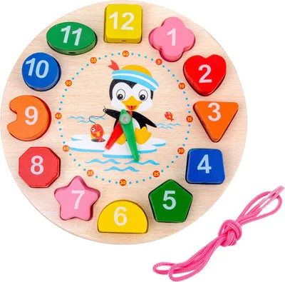 Obrázok produktu pre Montessori drevené učebné hodiny časy učenia navliekania blokov