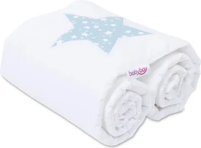 Produktbild von babybay Nestchen Piqué passend für Modell Maxi, Boxspring, Comfort und Comfort Plus, Farbe:weiß mit Stern-Applikation. azurblau