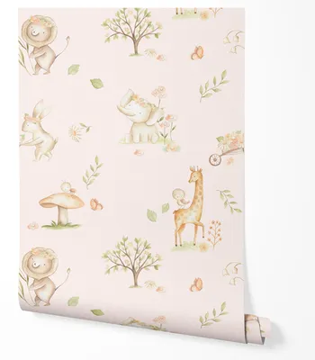 Produktbild von Selbstklebende Tapete Möbelfolie Tiere Giraffe Elefant Hase Löwe Blumen Pastell Muster Kinderzimmer Schlafzimmer Flur 2,5m x 0,5m