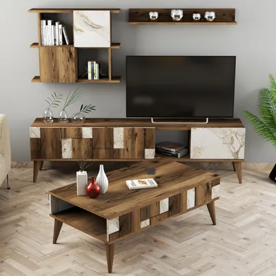 Produktbild von Skye Decor, Madrid - White, Wohnzimmermöbel-Set, Weiß, 100 % MELAMINBESCHICHTETE SPANPLATTEN, 180 x 33,8 x 48,6 cm
