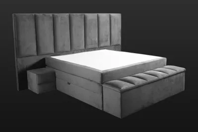 Zdjęcie produktu dla Szare łóżko podwójne + 2 stoliki nocne Klasyczne meble do sypialni Elegancki design