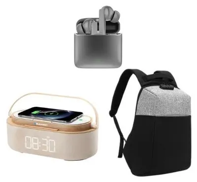 Produktbild von Blaupunkt Wake UP Set – Rucksack Herren Ultraleicht + Kopfhörer kabellos Bluetoo