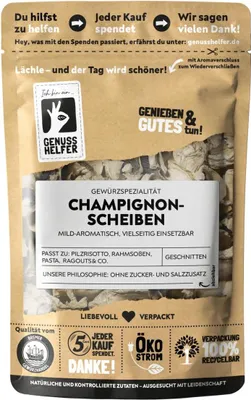 Produktbild von Champignonscheiben, getrocknete Pilze, aromatisch, leicht Umami, 30g