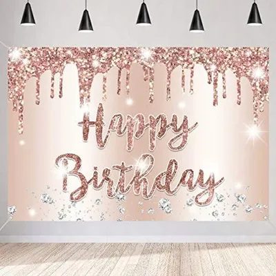 Zdjęcie produktu dla Baner urodzinowy happy birthday różowe złoto dekoracja dla