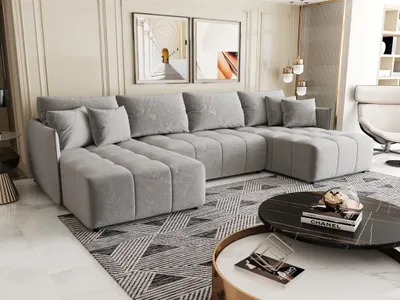 Produktbild von Wohnlandschaft Schlafsofa Sofa TREVISO Stoff Monolith Hellgrau