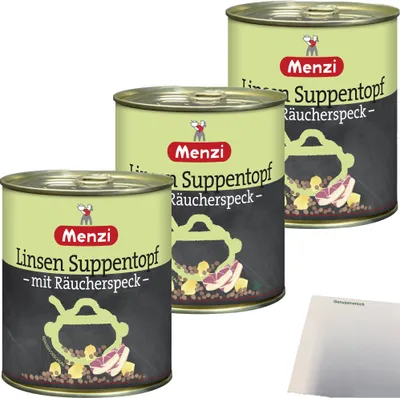 Produktbild von Menzi Linsen Suppentopf mit Räucherspeck 3er Pack (3x800ml Dose) + usy Block