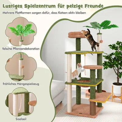 Produktbild von 152 cm hoher Kratzbaum für Hauskatzen mehrstöckiger Katzenturm mit Sisalpfosten