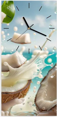 Produktbild von Wanduhr aus Glas mit Motiv Kokosnuss Splash- 30 x 60 cm - inkl. Aufhängesystem