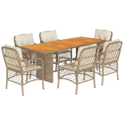 Produktbild von 7-tlg. Garten-Essgruppe mit Kissen Beige Poly Rattan