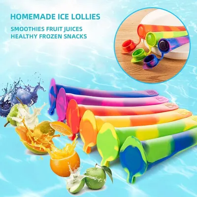 Imagen del producto de Moldes de silicona para hielo, sin BPA, juego de 6 unidades, con tapa, reutilizables, para hacer palitos de hielo