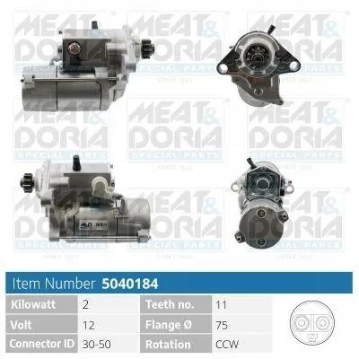 Produktbild von MEAT & DORIA 5040184 Starter Anlasser 2kW für LAND ROVER Freelander SUV (L314) 12V