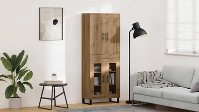 Productafbeelding van Maison Exclusive - Hoge kast met 2 deuren, ambachtelijk eikenhout, 69,5 x 34 x 180 cm