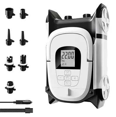 Produktbild von 22 PSI Elektrische SUP Pumpe (12 V) – Doppelmotor, Auto-Stopp, LCD, 7 Düsen – Stand Up Paddling Pumpe und Elektropumpe für Boot, Kajak und Luftmatratze