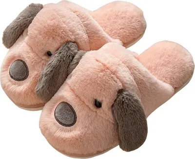 Produktbild von Damen Pantoffeln Hund Muster Hausschuhe Plüsch Schlappen Lemi Rosa Gr.40/41