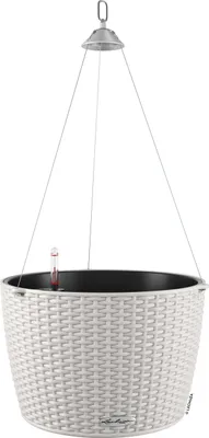 Produktbild von LECHUZA-Pflanzgefäß NIDO Cottage 35 Lichtgrau | Hängeampel mit Bewässerungssystem und Pflanzeinsatz | Flechtoptik | Ø 35 x 23 cm | 15307