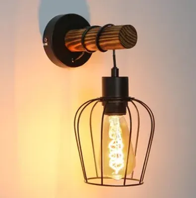 Produktbild von ZMH Wandleuchte innen Holz Wandlampe 1 Flammig mit Schalter E27 Wandstrahler aus Metall Wandspot für Schlafzimmer Wohnzimmer Flur Cafe Schwarz