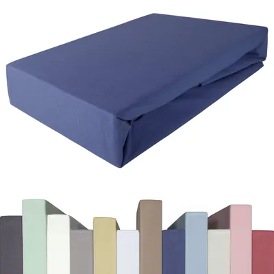 Produktbild von Spannbettlaken für Matratzen von 20-40 cm Höhe, 90 x 200-220 bis 100 x 200-220 cm, Baumwolle mit 5% Elasthan, in Blaubeere