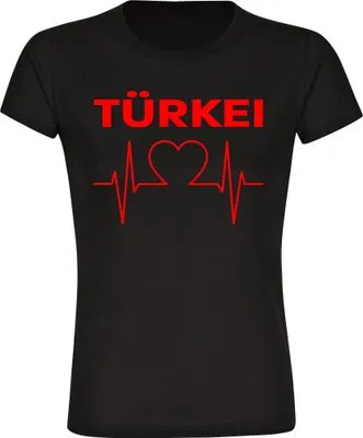 Produktbild von multifanshop Damen T-Shirt - Türkei - Herzschlag, schwarz, Größe 3XL