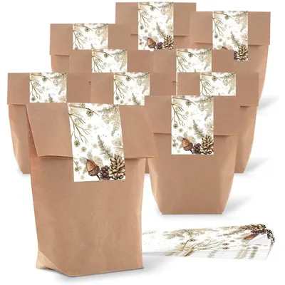 Produktbild von Logbuch-Verlag 25 kleine Geschenkbeutel FROHES FEST Weihnachten braun 16,5 x 26 x 6,5 cm mit Aufkleber rot grün Verpackung Papiertüte GeschenktüteHerbstliche Zweige / 25 Stück