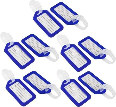 Obrázek produktu pro Štítky na zavazadla, tvrdý plast, 10 kusů, modro-bílé