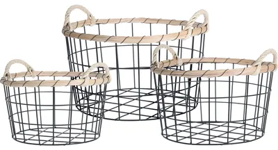 Produktbild von H&S Decoration Drahtkorb 3er Set aus Metall Papier schwarz/beige 18,5cm x 34,5cm