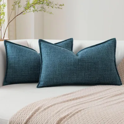 Productafbeelding van Kussensloop set van 2, linnenlook, 30x50 cm, donkerblauw, polyester