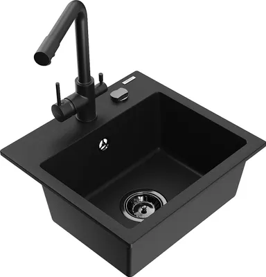 Produktbild von Mexen Milo 1-Becken-Granit-Spüle mit Mischbatterie Duero, Schwarz - 6505-77-671600-70-B