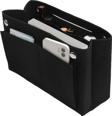 Produktbild von Schwarzer Filz Taschenorganizer 24 x 15 x 8 cm mit mehreren Fächern - Handtaschen Innenorganizer