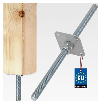 Produktbild von Pfostenträger Gewinde M24 mm mit Schraube, Höhenverstellbar, Verzinkt, Bodenfuß, Betonfuß, Zum Einbetonieren, 110 x 110 x 500 mm