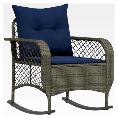 Produktbild von Garten-Schaukelstuhl aus PE-Rattan mit gepolsterten Kissen - Grau, 67x75x75 cm