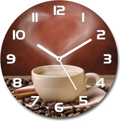 Produktbild von Wanduhr aus Glas 30fi Glasbild Glasuhr Gehärtetes Glas - weisse-zeiger - Aromatic coffee