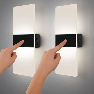 LED-Wandleuchten 2er-Set, Akku, Touch, USB, Acryl, kaltweiß 6000K