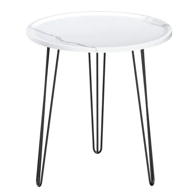 Produktbild von Terrassentisch, kleiner runder Tisch, Esstisch für Zuhause und Wohnung, Couchtisch für Wohnzimmerfenster mit Marmormuster und Eisenrahmen