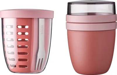 Produktbild von Mepal | Fruit Pack Ellipse | Fruitpot und Lunchpot | Ideal für Obst und Gemüse unterwegs | Obstbox mit Gabel & Sieb | Meal Prep Box mit Deckel | Vivid Mauve