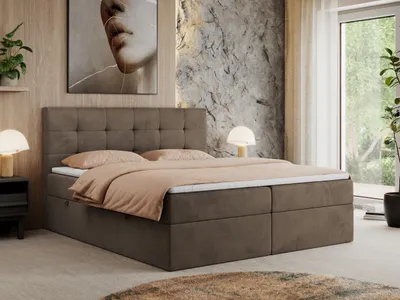 Produktbild von MKS MEBLE Boxspringbett 140x200 mit Bettkasten und Matratze H4, Polsterbett 140x200 mit Bettkasten, Bett 140x200 mit Stauraum und Topper - Centos - Braun Velvet