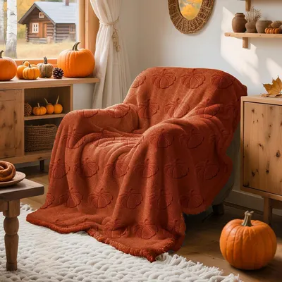 Image de Couverture polaire douce à motif de citrouilles, idéale pour l'automne