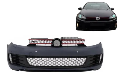 Productafbeelding van Voorbumper voor VW Golf VI 6 (08-13), met GTI-look, inclusief grilles en mistlampen.