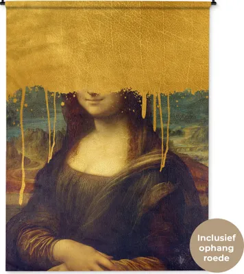 Produktbild von MuchoWow® Wandteppich Wandbehang Mona Lisa - Gold - Da Vinci 150x200 cm Tapisserie Dekoration Wandtuch - Wandaufhängung - Moderner